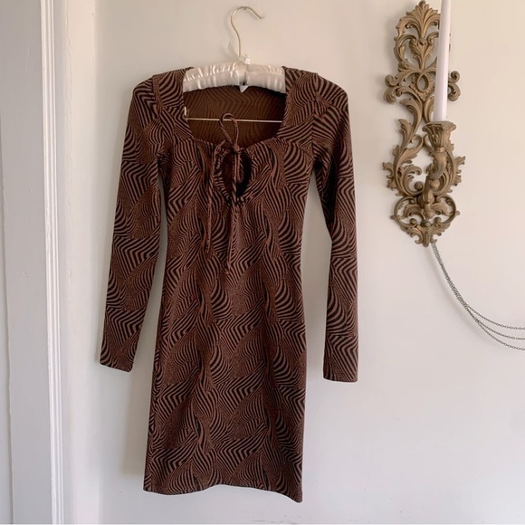 ZARA BROWN JACQUARD MINI DRESS - Picture 6 of 10